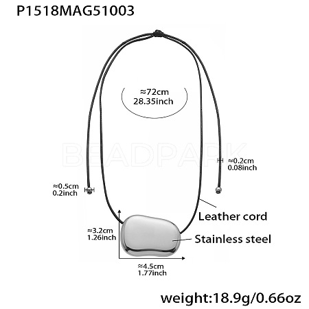 304 Stainless Steel Pendant Adjustable Black Waxed Cord Necklaces for Women FS-WGE3E56-05-1