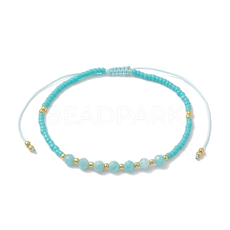 Adjustable Natural Amazonite & Seed Braided Bead Bracelets BJEW-JB10181-06-1