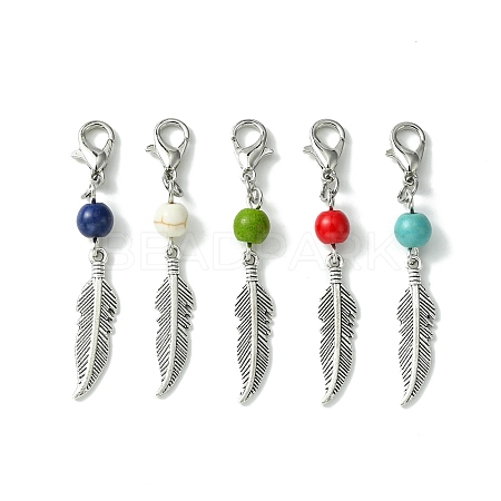 Alloy Feather Pendant Decorations HJEW-JM01379-01-1