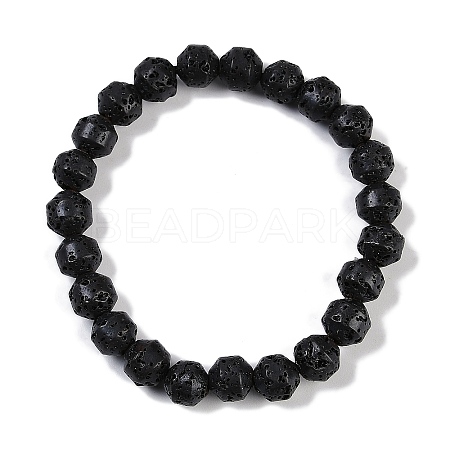 Natural Lava Rock Beaded Stretch Bracelets for Men Women BJEW-G727-01D-1