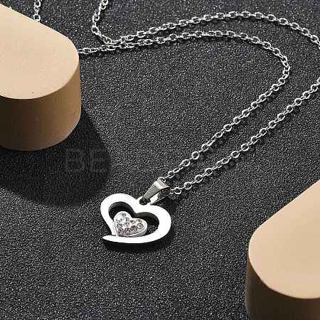 304 Stainless Steel Crystal Rhinestone Heart Pendant Cable Chain Necklaces for Women LS-NJEW-Z056-01D-P-1