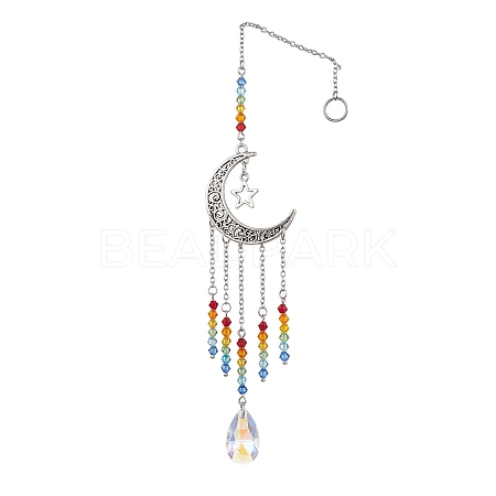 Moon & Star Tibetan Style Alloy Charm Hanging Ornaments HJEW-TA00246-1