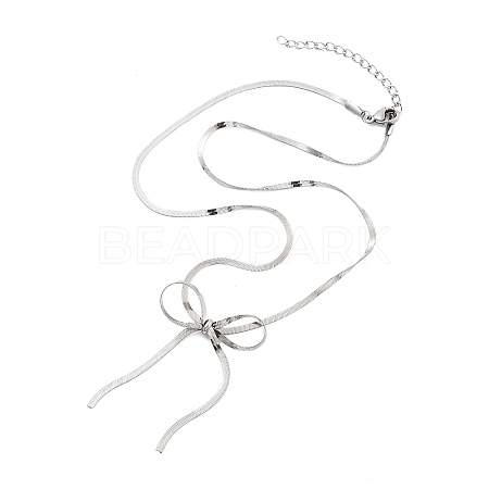 304 Stainless Steel Flat Snake Chain Bowknot Pendant Necklaces for Women NJEW-Z050-01P-02-1