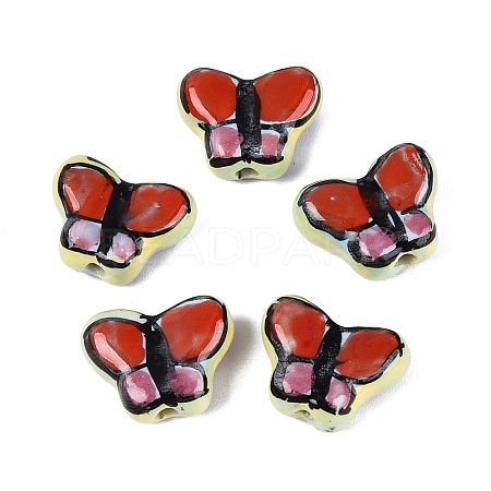 Hand Painted Butterfly Porcelain Beads PORC-Q006-05C-1