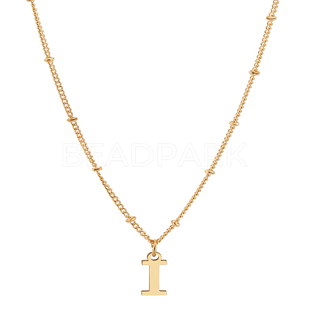 1Pc Brass Chain & 304 Stainless Steel Letter Pendant Necklaces NJEW-LP0001-35I-G-1