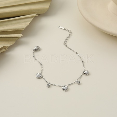 304 Stainless Steel Pave Clear Cubic Zirconia Charm Bracelets WG237FB-02-1