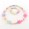 Flower Acrylic Pendant Necklaces and Stretch Bracelets Jewelry Sets SJEW-R048-05-3