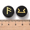 Brass Elder Futhark Alphabet Engraved Symbol Flat Round Natural Obsidian Rune Stones G-I373-01H-3