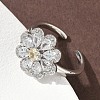 Flower Brass Micro Pave Cubic Zirconia Cuff Rings for Women RJEW-A069-01B-P-2