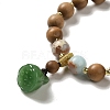 Synthetic Shoushan Stone & Sandalwood Beaded Stretch Bracelets with Glass Lotus Pod Charms BJEW-B080-06-2