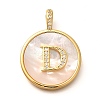 Rack Plating Brass Micro Pave Clear Cubic Zirconia Pendants with Shell KK-M309-42G-D-1