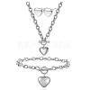 Heart 304 Stainless Steel Pendant Necklaces & Charm Bracelets & Stud Earrings Sets FS-WGBF13B-04-1