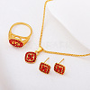 Rhombus Alloy Rhinestone Pendant Necklaces & Stud Earrings & Rings Sets FS-WGFED7A-05-1