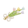 Bowknot & Flower Glass Seed Pendant Decoration HJEW-TA00311-02-4