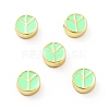 Flat Round with Peace Sign Brass Enamel Beads KK-G419-05G-01-1