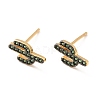 Green Cubic Zirconia Cactus Stud Earrings EJEW-F281-10G-2