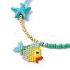 Glass Seed Fish Charm Bracelet with Synthetic Turquoise Starfish BJEW-MZ00045-2