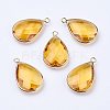 Golden Tone Brass Glass Teardrop Pendants LS-GLAA-M006-A-20G-1