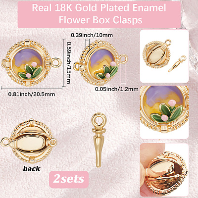 2Pcs Brass Enamel Box Clasps KK-BBC0018-44-1