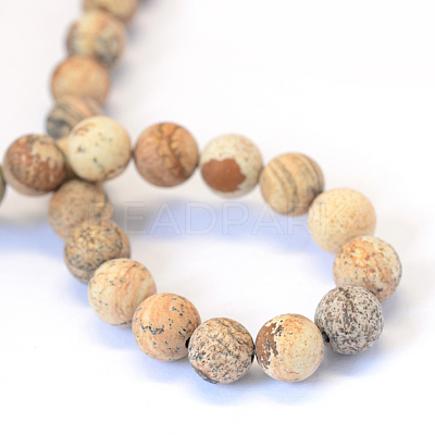 Frosted Natural Picture Jasper Round Bead Strands G-E334-12mm-26-1