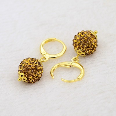 Dangling Round Ball Resin Rhinestone Earrings LS-EJEW-J080-17G-1
