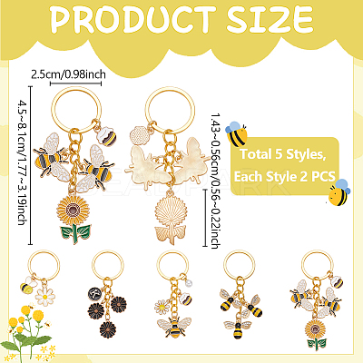 10Pcs 5 Styles Alloy Enamel Keychain KEYC-UN00024-1