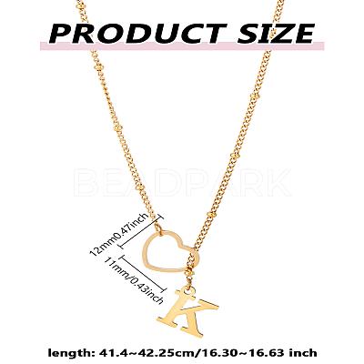 1Pc Letter & Heart Stainless Steel Lariat Necklaces for Women NJEW-LP0002-87G-K-1