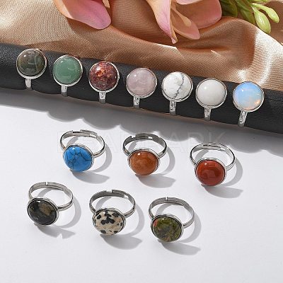 Half Round Natural & Synthetic Gemstone Finger Rings RJEW-M062-01P-23-1
