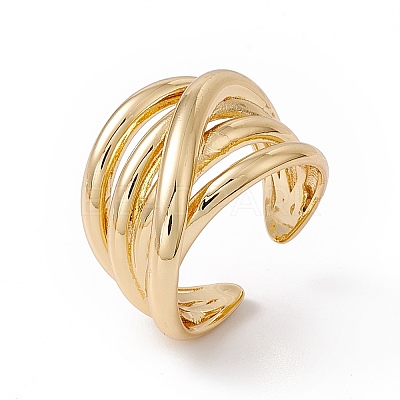 Rack Plating Brass Multi Circle Criss Cross Open Cuff Ring for Women RJEW-B043-12-1