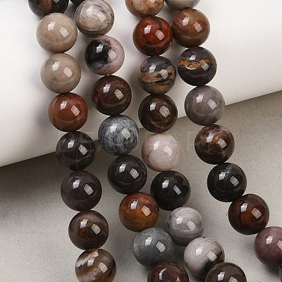 Natural Petrified Wood Round Bead Strands G-F266-08-8mm-1