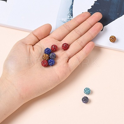 Mixed Color Polymer Clay Grade A Crystal Rhinestone Pave Disco Ball Beads X-RB-H258-10MM-M-1