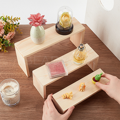 3-Tier Rectangle Wood Jewelry Display Risers ODIS-WH0038-06-1