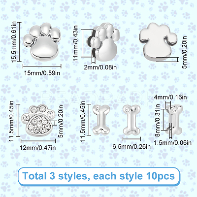 30Pcs 3 Styles Alloy Rhinestone Slide Charms FIND-SC0010-34-1