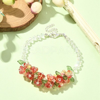 Flower Glass Beaded Link Bracelet with Alloy Clasps for Women BJEW-TA00310-02-1
