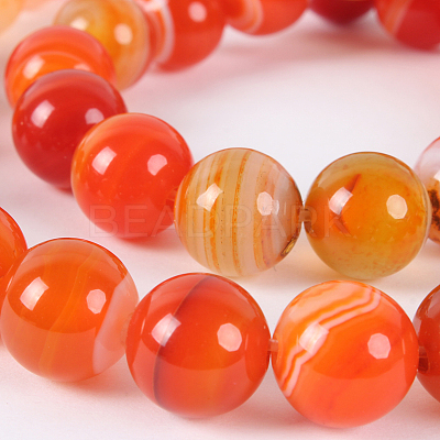 Natural Striped Agate/Banded Agate Round Bead Strands G-E234-14-1
