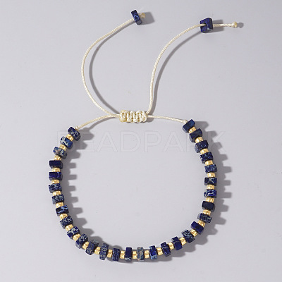 Adjustable Retro Boho Vintage Square Dyed Natural Imperial Jasper Braided Bead Bracelets for Women Men RP7679-7-1