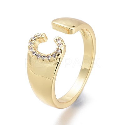 Brass Micro Pave Clear Cubic Zirconia Cuff Rings X-RJEW-F103-13C-G-1