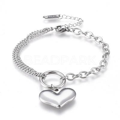 Tarnish Resistant 304 Stainless Steel Charm Bracelets BJEW-K219-02P-1