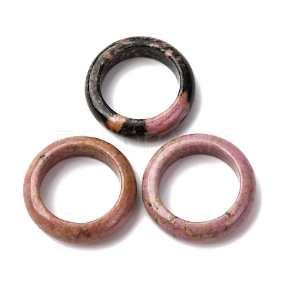 Natural Rhodonite Plain Band Ring for Women RJEW-P044-01B-11-1