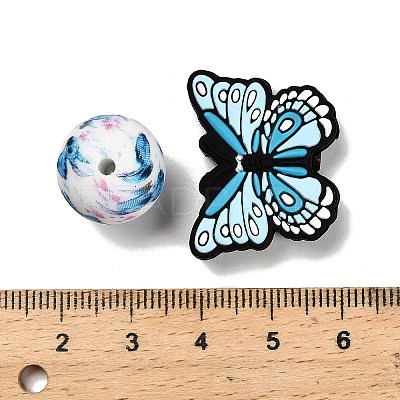 25Pcs Butterfly & Round Silicone Focal Beads SIL-L005-02A-1