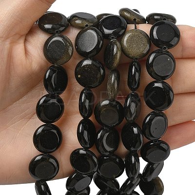 Natural Golden Sheen Obsidian Beads Strands G-L648-B23-15mm-01-1