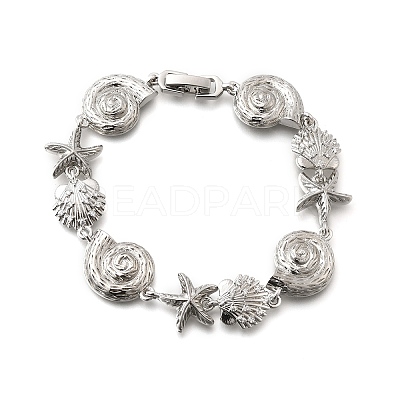 Summer Beach Brass Micro Pave Clear Cubic Zirconia Starfish & Shell Shape Link Chain Bracelets BJEW-C118-02A-P-1