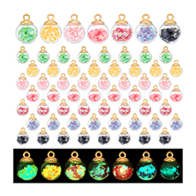 70Pcs 7 Colors Luminous Glass & PVC Paillette & Alloy Pendants FIND-PH0027-31-1