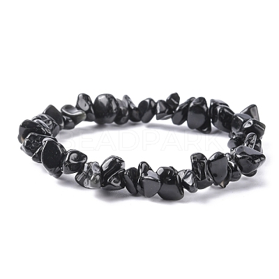 Natural Obsidian Chip Beads Stretch Bracelet for Women BJEW-AL00003-13-1