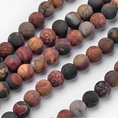 Natural Polychrome Jasper/Picasso Stone/Picasso Jasper Beads Strands G-D809-03-8mm-1