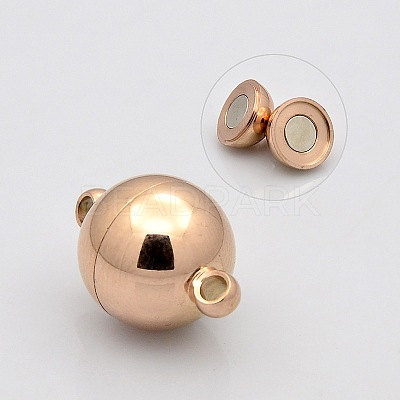 Round 304 Stainless Steel Magnetic Clasps with Loops STAS-N014-03-14mm-1