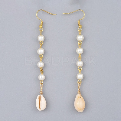 Glass Pearl Dangle Earrings EJEW-JE03187-1