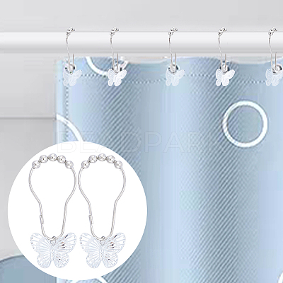 12Pcs Butterfly Acrylic with Iron Shower Curtain Rings for Bathroom HJEW-NB00293-1