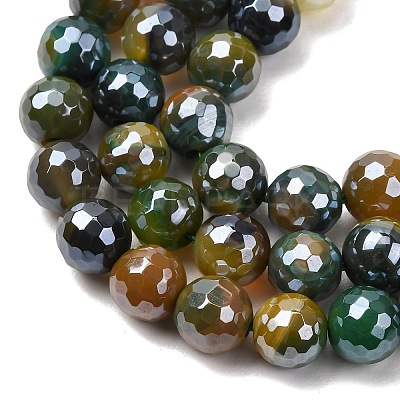 Electroplated Natural Agate Beads Strands G-B191-A07-8mm-19-1