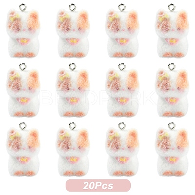 Cat Shape Flocky Opaque Resin Pendants RESI-YWC0002-04D-1
